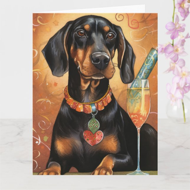 Black and Tan Coonhound  New Year  Card (Orchid)