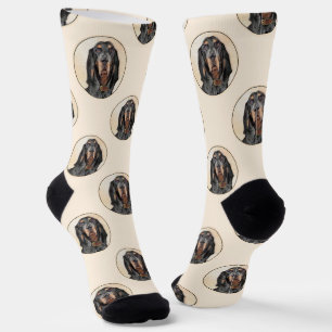 Black and Tan Coonhound Painting Original Dog Art Socks