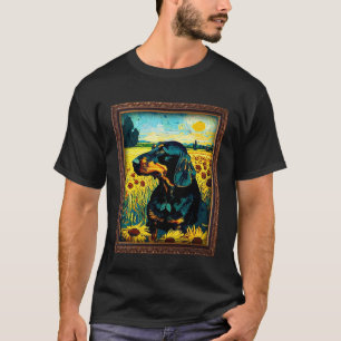 Black and Tan Coonhound Painting Sunflower Flower  T-Shirt