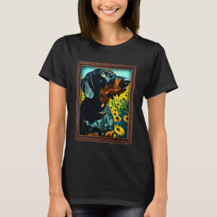Black and Tan Coonhound Painting Sunflower Flower T-Shirt