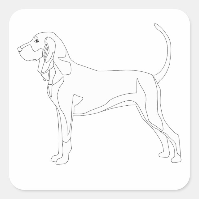Black and Tan Coonhound Ready to Colour Design Square Sticker (Front)