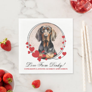 Black and Tan Coonhound Red Heart Wreath Dog Photo Napkin