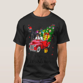 Black And Tan Coonhound Rides Red Truck Christmas  T-Shirt
