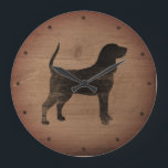 Black and Tan Coonhound Silhouette Rustic Style Large Clock<br><div class="desc">Coonhound Lover's Wall Clock. Wood design is printed,  not real wood.</div>