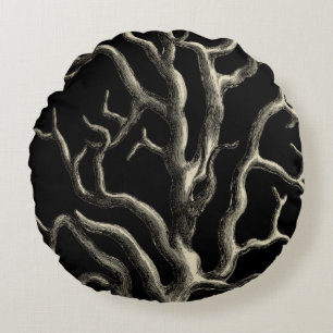 Black and Tan Coral Round Cushion