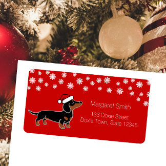 Black and Tan Dachshund Christmas Posing Label