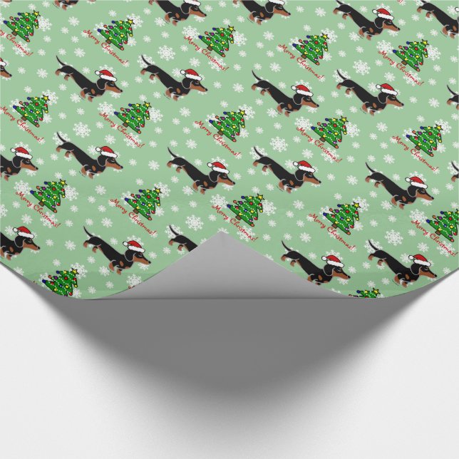 Black and Tan Dachshund Christmas Posing Wrapping Paper (Corner)