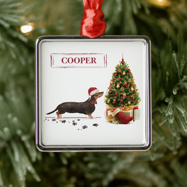 Black and Tan Dachshund Funny Christmas Dog Metal Ornament (Tree)