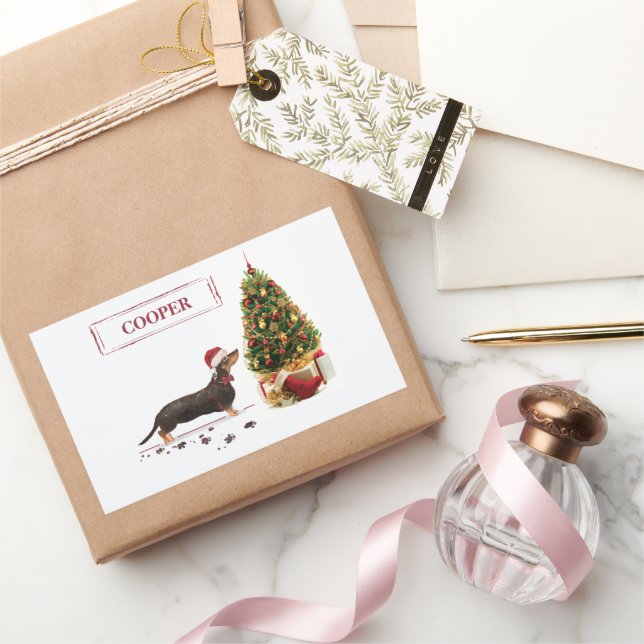 Black and Tan Dachshund Funny Christmas Dog Rectangular Sticker (Gifting)