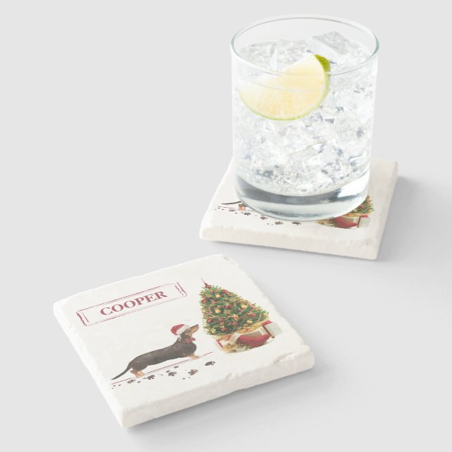 Black and Tan Dachshund Funny Christmas Dog Stone Coaster (Side)