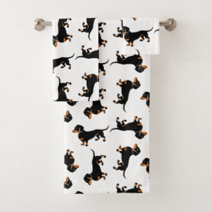 Black and Tan Dachshund Pattern Bath Towel Set