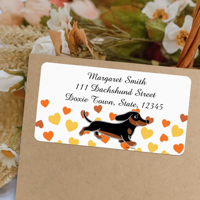 Black and Tan Dachshund Running Label (Black and Tan Dachshund Running Return Address Label featuring Cute Dachshund in action.  Cartoon.)