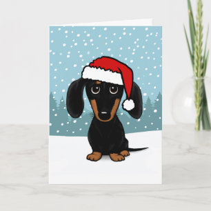 Black and Tan Dachshund Santa Cute Dog Christmas Holiday Card
