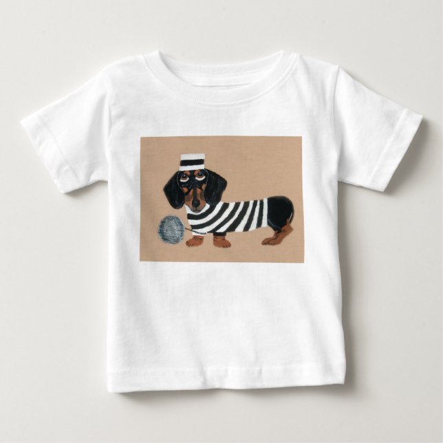  Black and Tan Dachshund Treat Thief Jailbird Baby T-Shirt (Front)