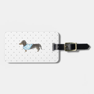 Black and Tan Dachshund - Watercolor andPolka Dots Luggage Tag