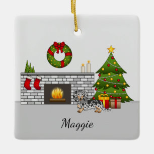 Black And Tan Dapple Long Hair Dachshund Christmas Ceramic Ornament