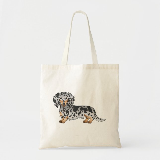 Black And Tan Dapple Long Hair Dachshund Dog Tote Bag (Front)
