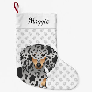 Black And Tan Dapple Long Hair Dachshund Head Small Christmas Stocking