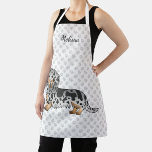 Black And Tan Dapple Long Hair Dachshund & Name Apron