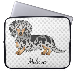 Black And Tan Dapple Long Hair Dachshund & Name Laptop Sleeve