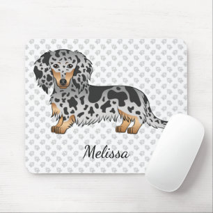 Black And Tan Dapple Long Hair Dachshund & Name Mouse Pad