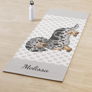 Black And Tan Dapple Long Hair Dachshund & Name Yoga Mat