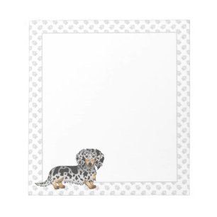 Black And Tan Dapple Long Hair Dachshund & Paws Notepad