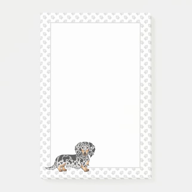 Black And Tan Dapple Long Hair Dachshund & Paws Post-it Notes (Front)