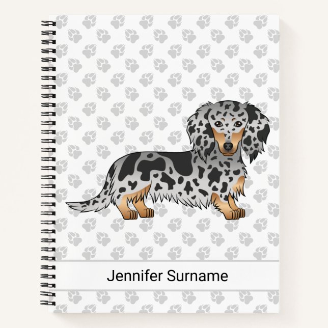 Black And Tan Dapple Long Hair Dachshund & Text Notebook (Front)
