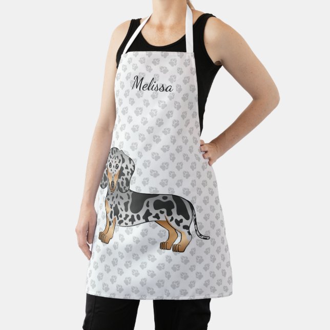 Black And Tan Dapple Short Hair Dachshund & Name Apron (Insitu)