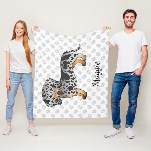 Black And Tan Dapple Short Hair Dachshund & Name Fleece Blanket (In Situ)
