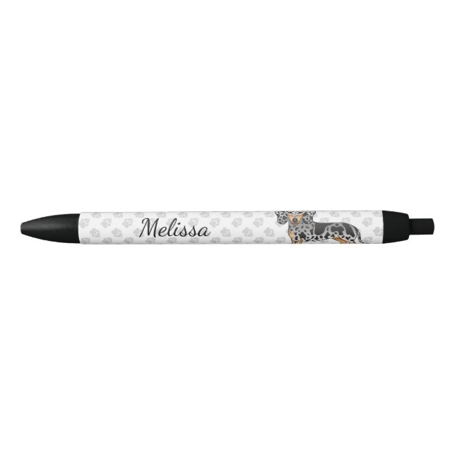 Black And Tan Dapple Short Hair Dachshund & Name Ink Pen (Front)