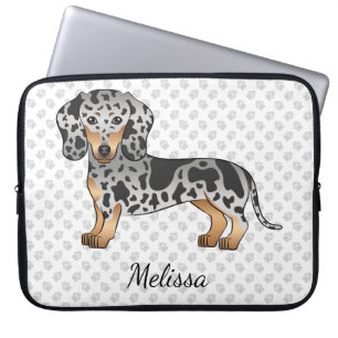 Black And Tan Dapple Short Hair Dachshund & Name Laptop Sleeve