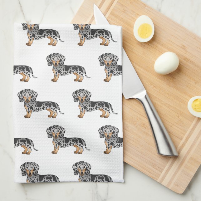 Black And Tan Dapple Short Hair Dachshund Pattern Tea Towel (Quarter Fold)