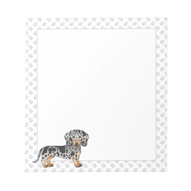 Black And Tan Dapple Short Hair Dachshund & Paws Notepad (Front)