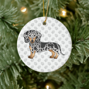 Black And Tan Dapple Short Hair Dachshund & Text Ceramic Ornament