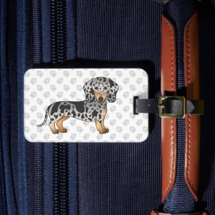 Black And Tan Dapple Smooth Coat Dachshund & Text Luggage Tag