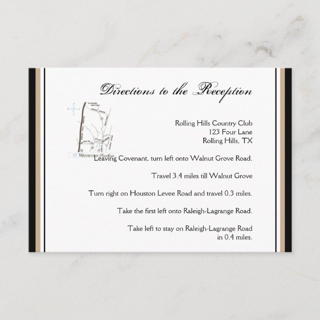 Black and Tan Diamond Frame Wedding Directions Enclosure Card (Front)
