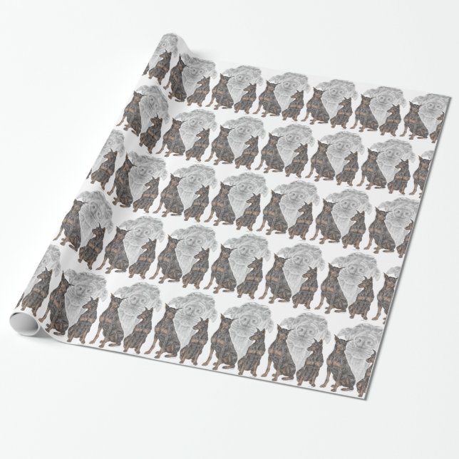 Black and Tan Doberman Dogs Wrapping Paper (Unrolled)