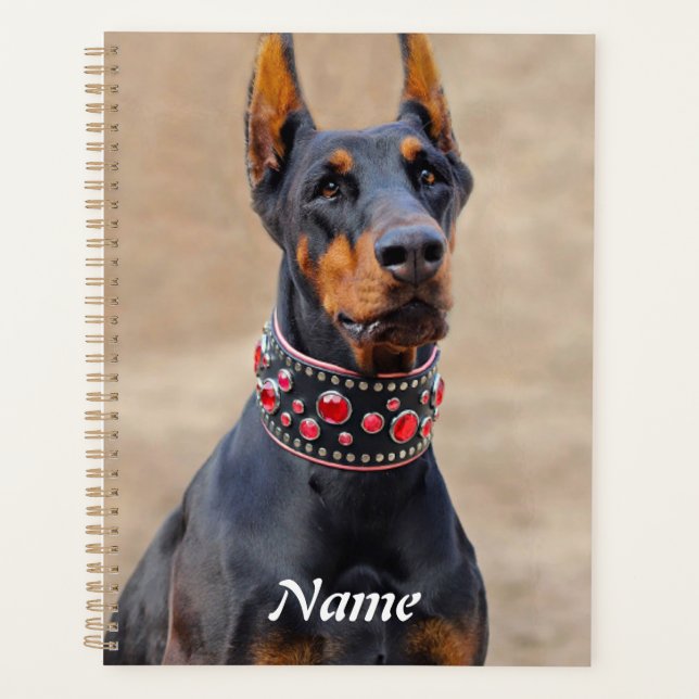 Black and Tan Doberman Pinscher in Jewelled collar Planner (Front)