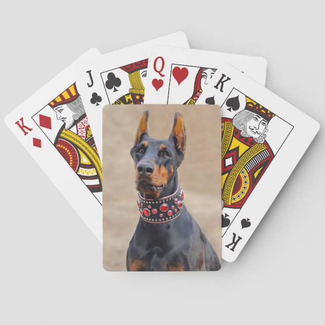 Black and Tan Doberman Pinscher in Jewelled collar Playing Cards (Back)