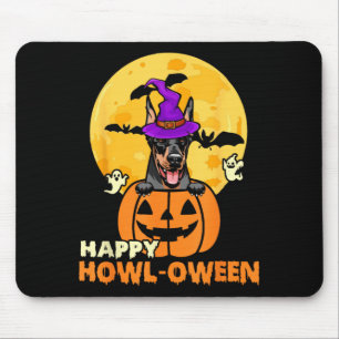 Black And Tan Doberman Witch Dog Happy Halloween Mouse Pad