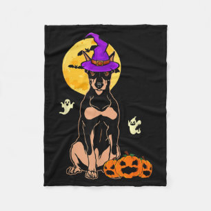 Black And Tan Doberman Witch Halloween Costume Dog Fleece Blanket