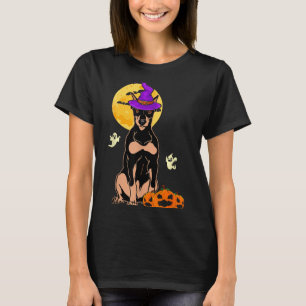 Black And Tan Doberman Witch Halloween Costume Dog T-Shirt