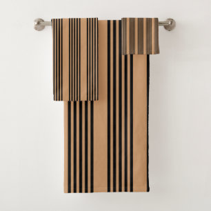 Black and tan five stripe pattern bath towel set