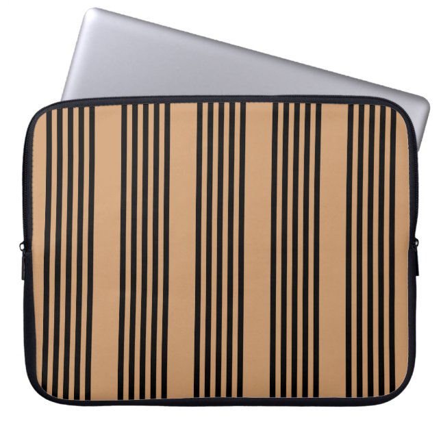 Black and tan five stripe pattern laptop sleeve (Front)