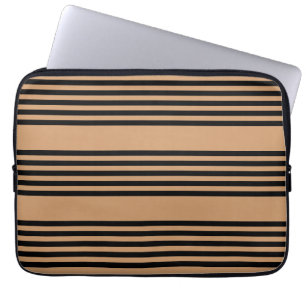Black and tan five stripe pattern laptop sleeve