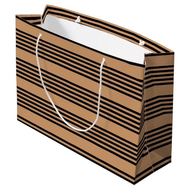 Black and tan five stripe pattern large gift bag (Back Angled)