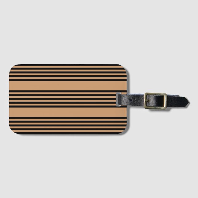 Black and tan five stripe pattern luggage tag (Front Horizontal)