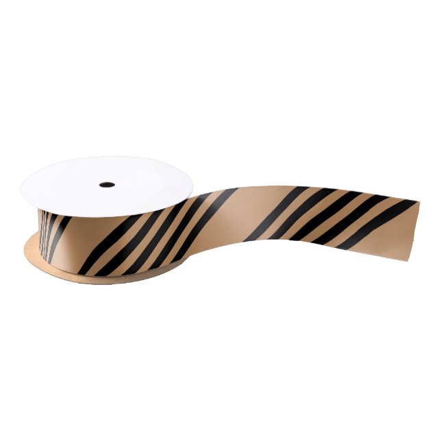 Black and tan five stripe pattern satin ribbon (Spool)